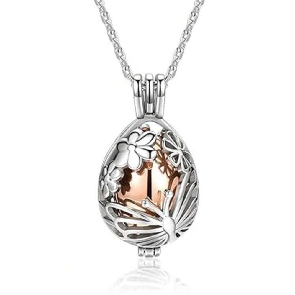 Elegant Silver and Rose Gold Butterfly Urn Necklace, Flower Urn Necklace
